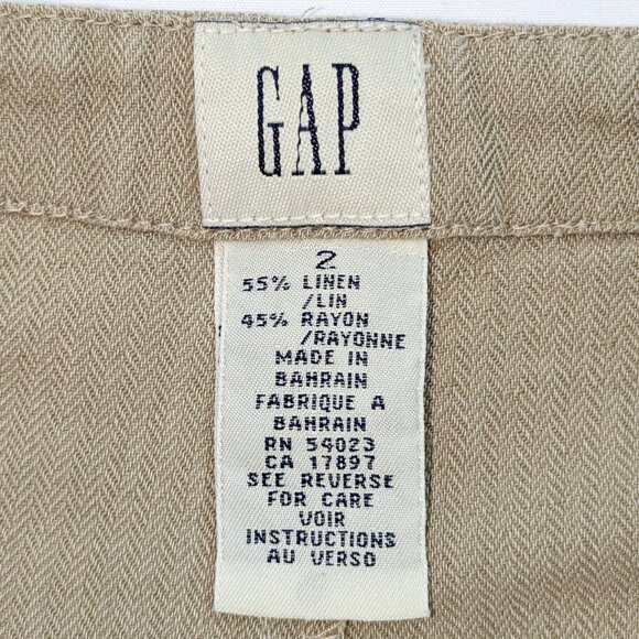 VTG 00s Y2K Gap Tan Beige Linen Blend High Waisted A-Line Mini Wrap Skirt Size 2 - Picture 5 of 5